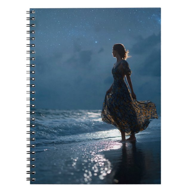 Starry Night Ocean Starlight Silhouette Art Notebo Notebook (Front)
