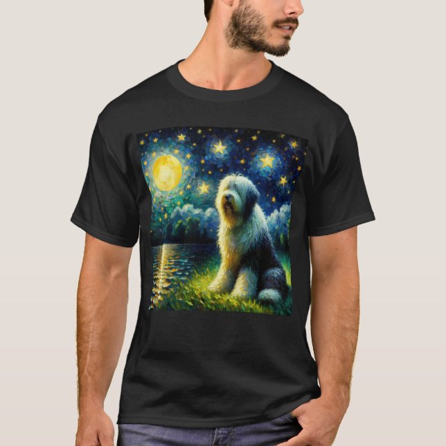 Starry Night Old English Sheepdog Van Gogh Lover T-Shirt (Front)