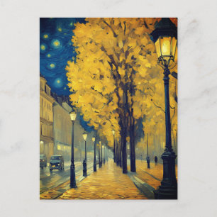 Starry Night on Andrássy Avenue, Budapest Holiday Postcard