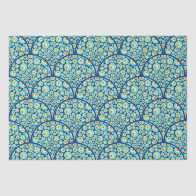Starry Night On Sea Doodle Art Deco Scallop Tissue Paper (Front)