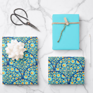 Starry Night On Sea Doodle Art Deco Scallop Wrapping Paper Sheet