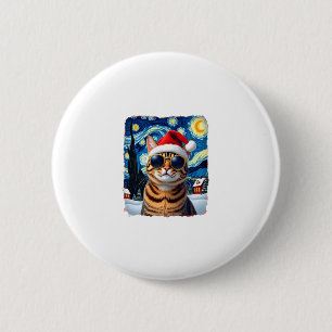 Starry Night Orange Tabby Cat Christmas 6 Cm Round Badge