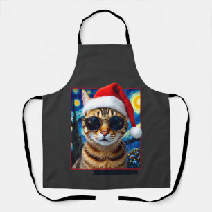 Starry Night Orange Tabby Cat Christmas Apron