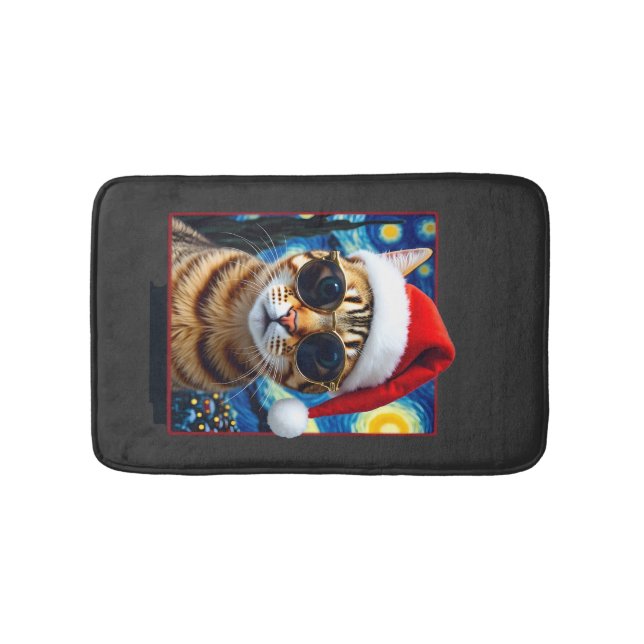 Starry Night Orange Tabby Cat Christmas Bath Mat (Front)