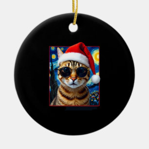 Starry Night Orange Tabby Cat Christmas Ceramic Ornament