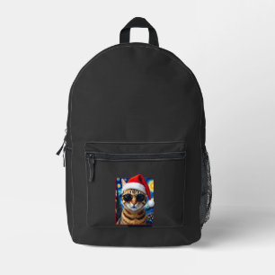 Starry Night Orange Tabby Cat Christmas Printed Backpack