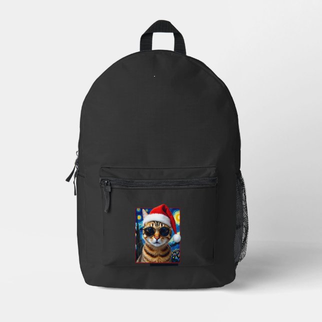 Starry Night Orange Tabby Cat Christmas Printed Backpack (Front)