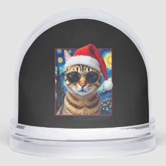 Starry Night Orange Tabby Cat Christmas Snowglobe
