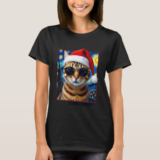 Starry Night Orange Tabby Cat Christmas T-Shirt