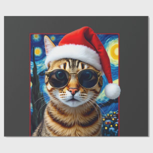 Starry Night Orange Tabby Cat Christmas Wrapping Paper