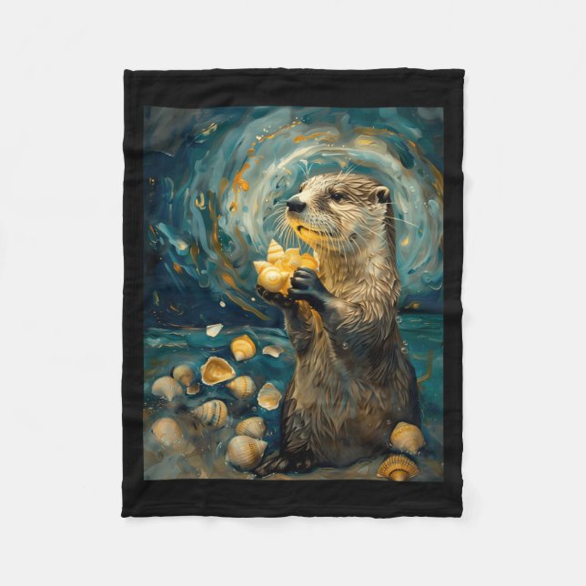 Starry-Night Otter Art Performance Fleece Blanket (Front)