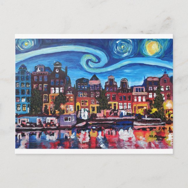 Starry Night over Amsterdam Canal Postcard (Front)