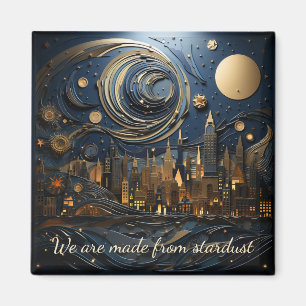 Starry night over cityscape 1 of 8 square magnet