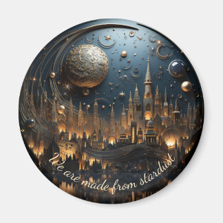 Starry night over cityscape 3 of 3 round magnet