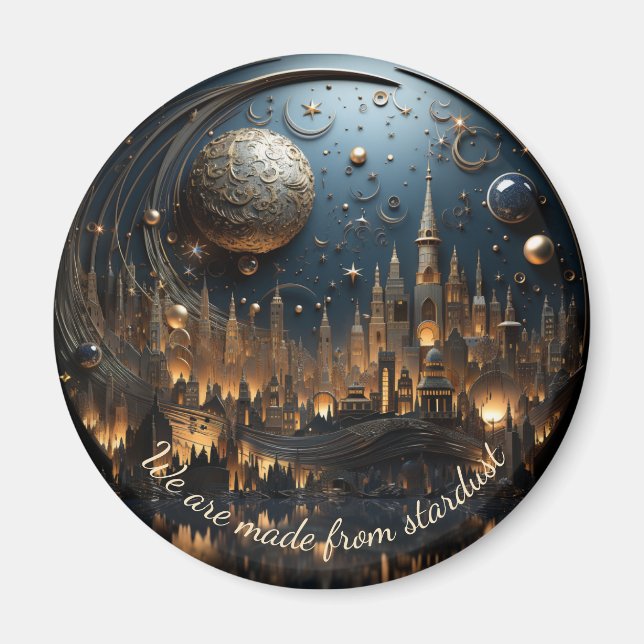 Starry night over cityscape 3 of 3 round magnet (Front)