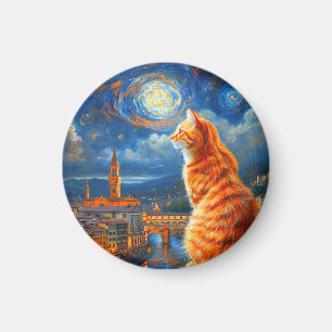Starry Night Over Florence   Ginger Cat Art Magnet