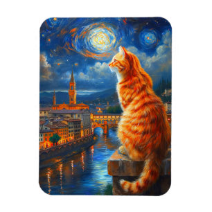 Starry Night Over Florence   Ginger Cat Art Magnet