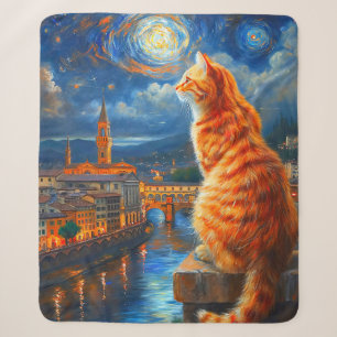 Starry Night Over Florence   Ginger Cat Art Sherpa Blanket