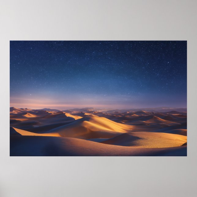 Starry Night Over Golden Desert Dunes Landscape Poster (Front)