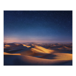 Starry Night Over Golden Desert Dunes Landscape Poster