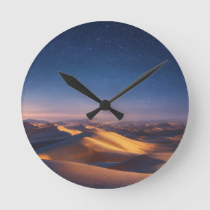 Starry Night Over Golden Desert Dunes Landscape Round Clock