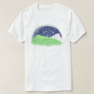 Starry Night Over Green Hill - Crayon Aesthetic T-Shirt