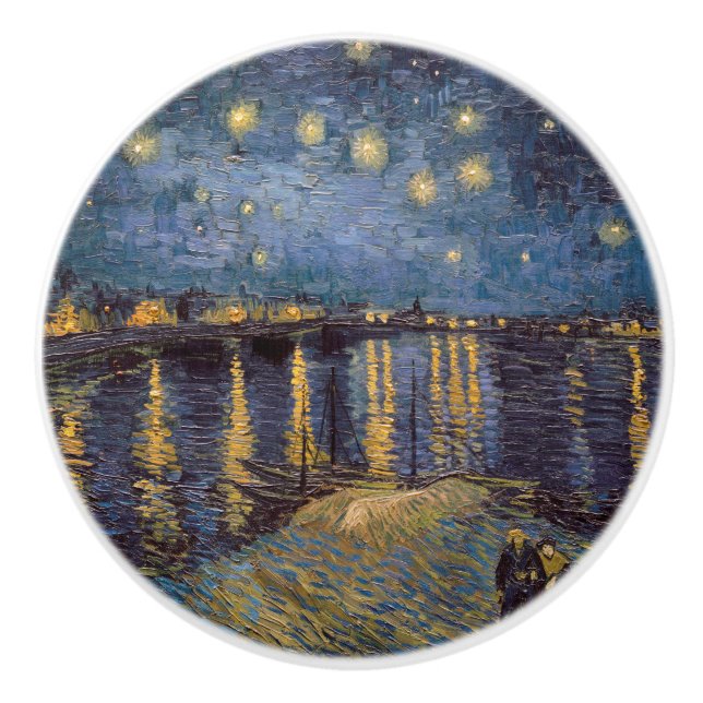 Starry Night Over Rhone River by Vincent Van Gogh Ceramic Knob (Front)
