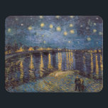 Starry Night Over Rhone River by Vincent Van Gogh Door Sign<br><div class="desc">Dreamlike story inspired by Vincent Van Gogh's Night Over the Rhône: The air hummed with the low thrum of the river, a lullaby that lulled the senses. Two figures, their faces obscured by the soft glow of the gas lamps, strolled along the riverbank. They moved with a gentle sway, as...</div>