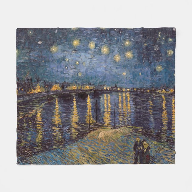 Starry Night Over Rhone River by Vincent Van Gogh Fleece Blanket (Front (Horizontal))