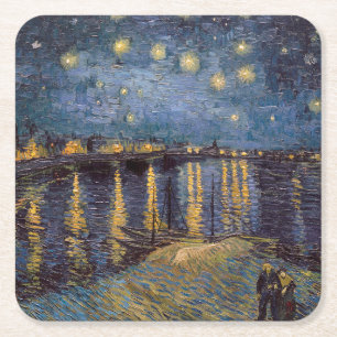 Starry Night Over Rhone River by Vincent Van Gogh Square Paper Coaster