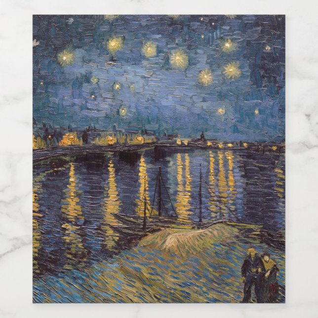 Starry Night Over Rhone River by Vincent Van Gogh Wine Label (Single Label)
