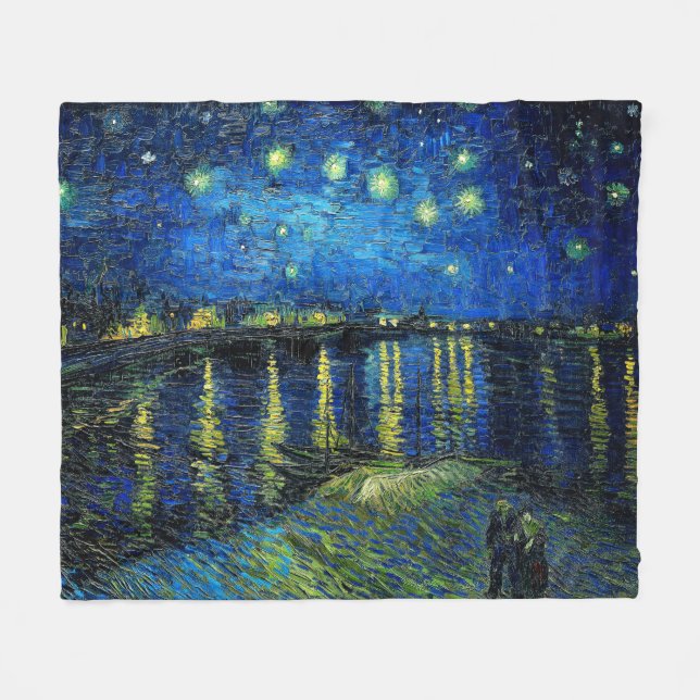 Starry Night Over the Rhone by Vincent Van Gogh Fleece Blanket (Front (Horizontal))