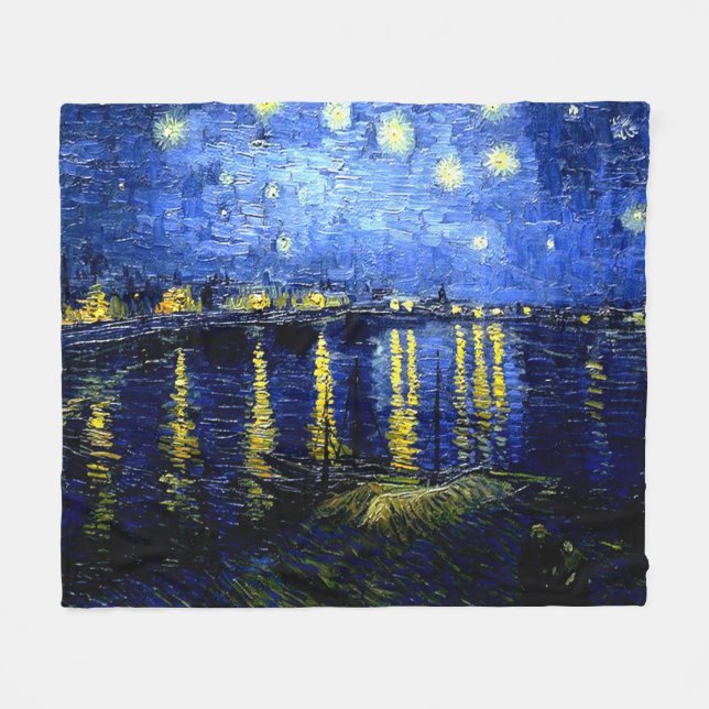 Starry Night over the Rhone by Vincent van Gogh Fleece Blanket (Front (Horizontal))