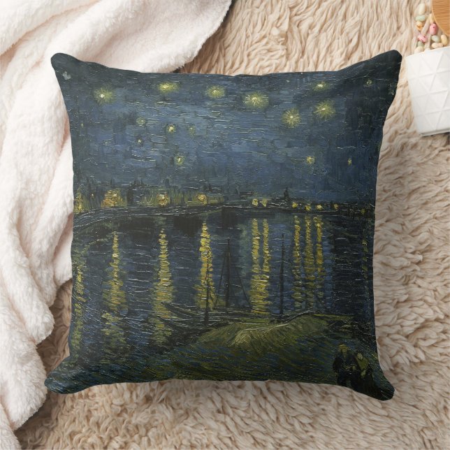 Starry Night Over the Rhône, oil painting Van Gogh Cushion (Blanket)