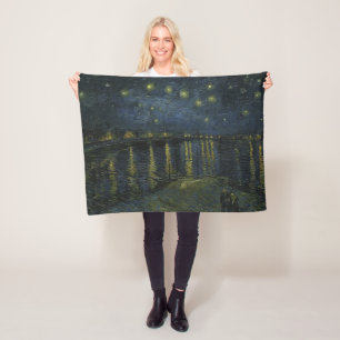 Starry Night Over the Rhône, oil painting Van Gogh Fleece Blanket