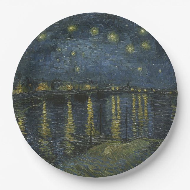 Starry Night Over the Rhône, oil painting Van Gogh Paper Plate (Front)