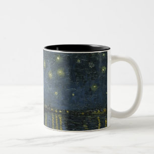 Starry Night Over the Rhône, oil painting Van Gogh Two-Tone Coffee Mug