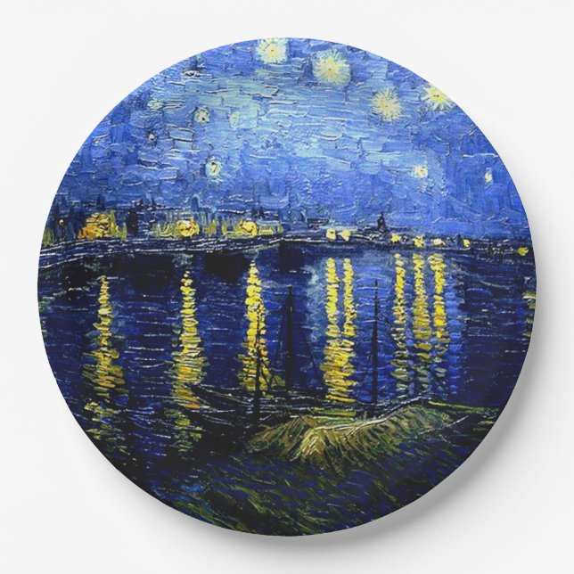 Starry Night over the Rhone, van Gogh masterpiece Paper Plate (Front)