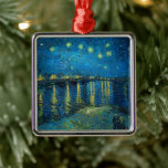Starry Night Over the Rhône | Vincent van Gogh Metal Ornament<br><div class="desc">Starry Night Over the Rhône (1888) by Vincent van Gogh is a mesmerising Post-Impressionist painting that captures a serene nighttime view of the Rhône River in Arles, France. The artwork features a deep blue sky adorned with shimmering golden stars and their reflections on the water. In the foreground, two figures...</div>