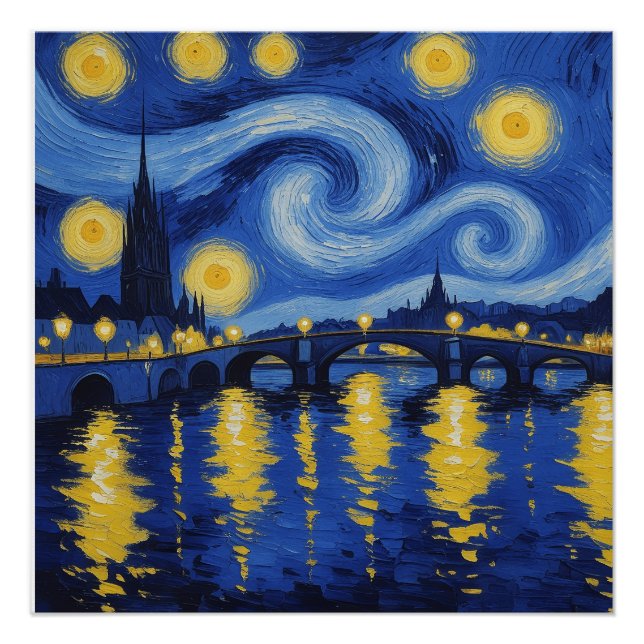 Starry night over the river poster (Front)
