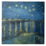 Starry Night Over the River Rhone (by van Gogh) Ceramic Tile<br><div class="desc">This design features a painting by the Dutch Post-Impressionist artist Vincent van Gogh (1853–1890), who is widely recognised as one of the most influential figures in the history of Western art. It is a landscape painting, showing the French city of Arles at night from the bank of the River Rhône....</div>