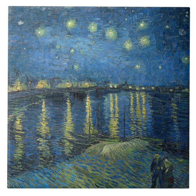 Starry Night Over the River Rhone (by van Gogh) Ceramic Tile (Front)