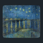 Starry Night Over the River Rhone (by van Gogh) Cutting Board<br><div class="desc">This design features a painting by the Dutch Post-Impressionist artist Vincent van Gogh (1853–1890), who is widely recognised as one of the most influential figures in the history of Western art. It is a landscape painting, showing the French city of Arles at night from the bank of the River Rhône....</div>