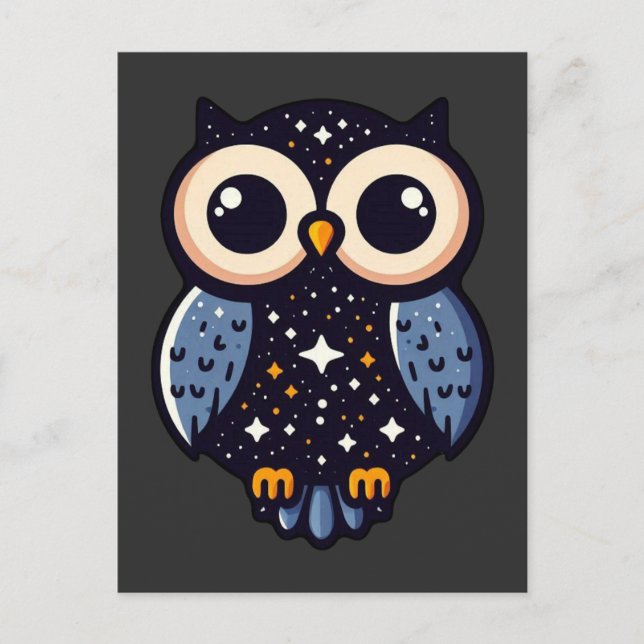 Starry Night Owl Art - whimsical, nocturnal, stars Postcard (Front)