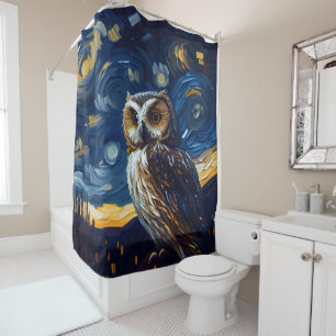 Starry Night Owl Shower Curtain