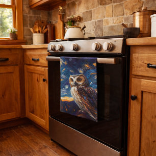 Starry Night Owl Tea Towel