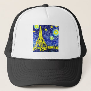 Starry Night Paris France Trucker Hat