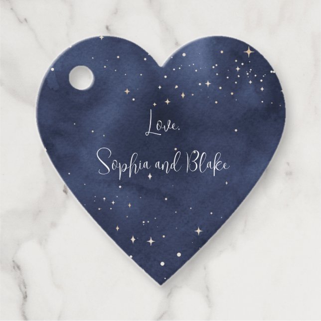 Starry Night Personalised Wedding Favour Tags (Front)