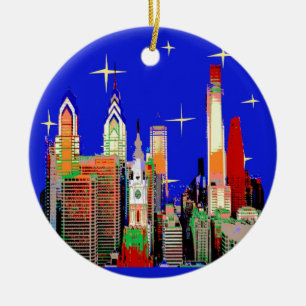 Starry Night Philadelphia, Abstract Sky with Stars Ceramic Ornament
