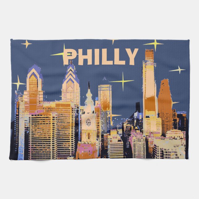 Starry Night Philadelphia, personalise Tea Towel (Horizontal)